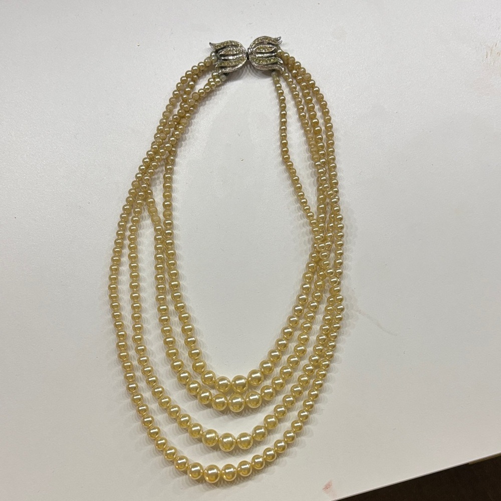 Vintage Gold Multi-Strand Pearl Necklace